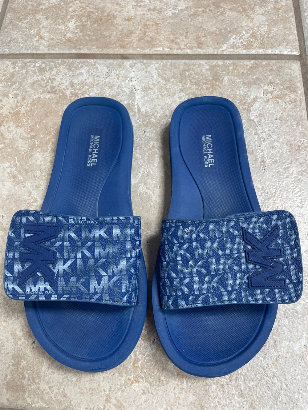 Michael Kors Navy MK Logo Slide Sandals